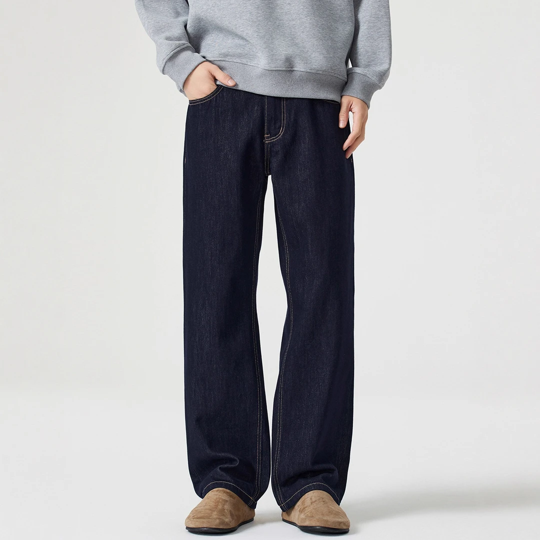 原色丹宁银闪蓝牛仔裤男直筒宽松2025新款水洗男士新款潮流休闲装