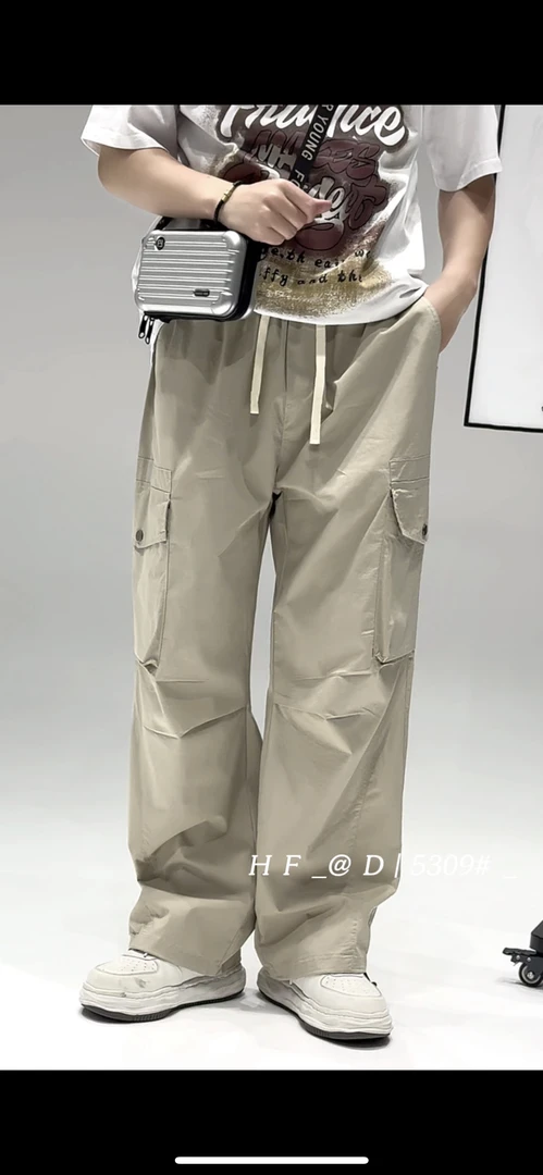 防水口袋防水机能伞兵裤透气直筒阔腿裤春夏长裤休闲裤潮