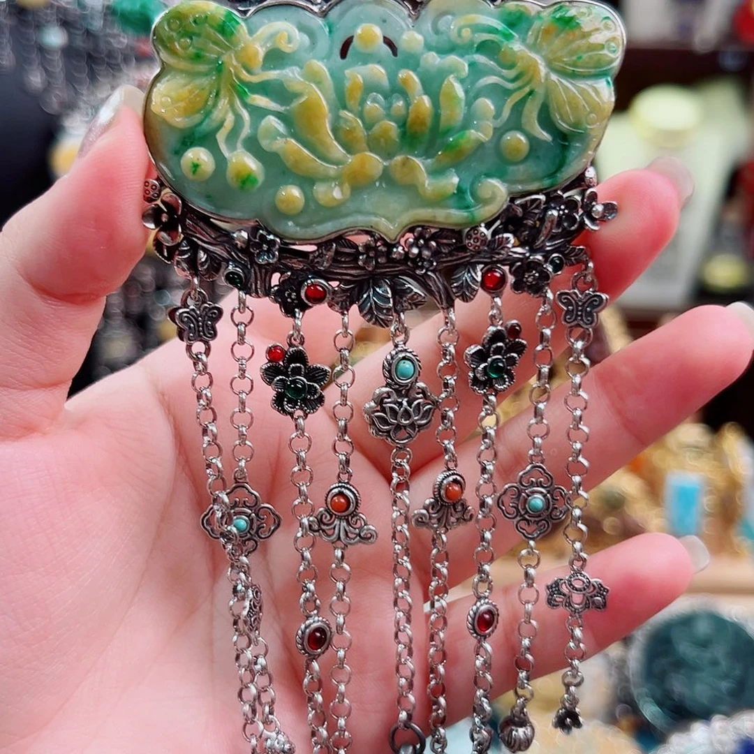 翡翠银S925镶嵌颈饰国风