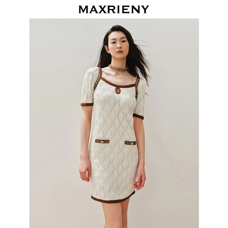 MAXRIENY【商场同款】华丽钉珠连衣裙直身短款高级气质感修身显瘦