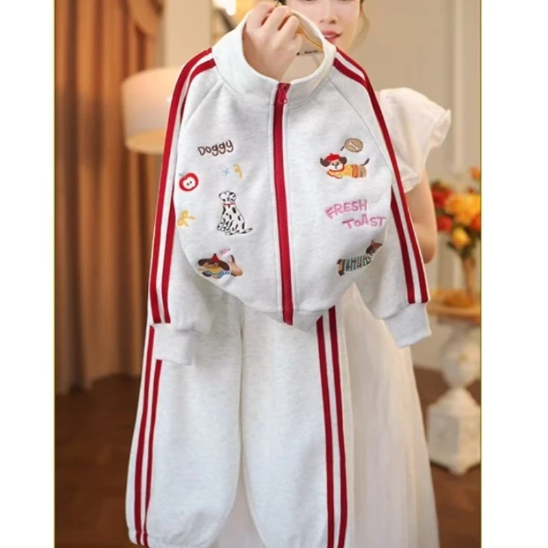 女童运动套装春秋款2025新款中大童韩版外套宽松休闲卫衣两件套潮