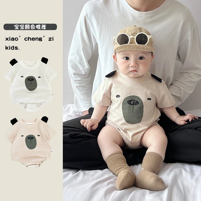 T25X100夏季中性可爱风短袖爬服男女宝哈衣夏装韩版爬爬服卡通风