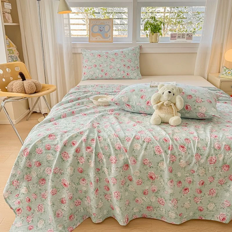 双层纱床单单件小清新A类裸睡枕套三件套床品双人单人学生宿舍