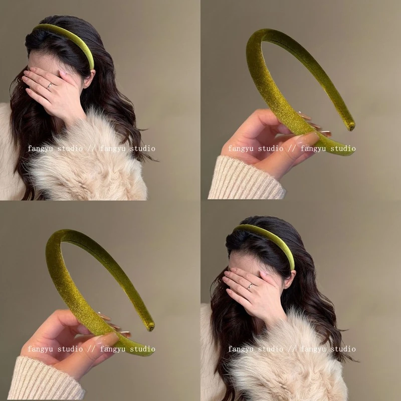 翠绿春天~韩版高级感窄版温柔质感丝绒细纯色发箍压发头箍发饰