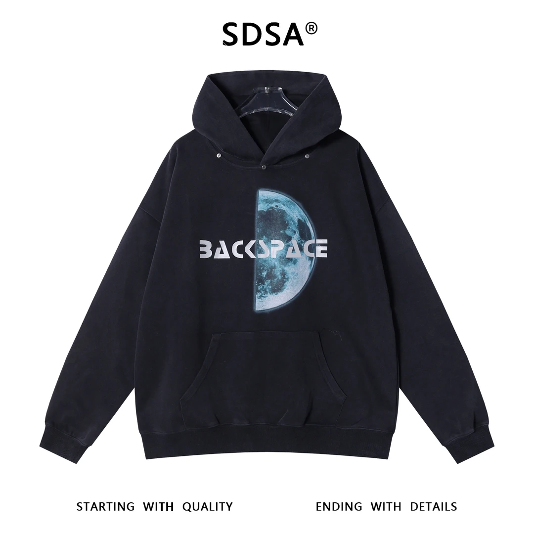 SDSA男士秋冬新款痞帅男装美式高街印花字母连帽卫衣铆钉百搭上衣