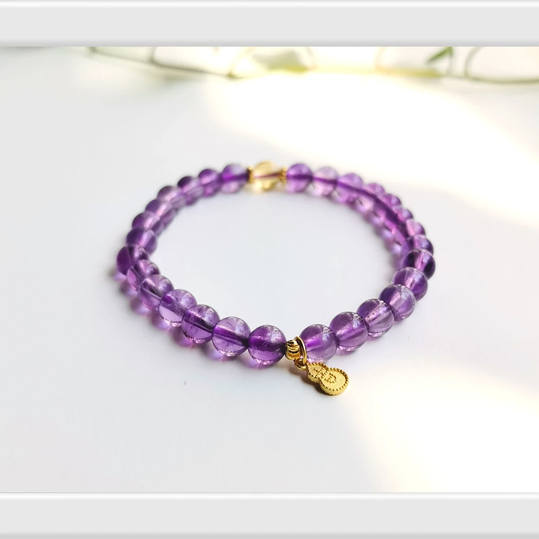 紫水晶手串单圈搭配S925银 黄水晶