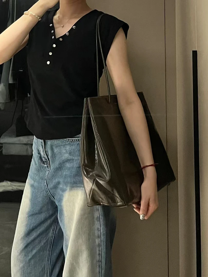 通勤气质小众大容量绿方托tote