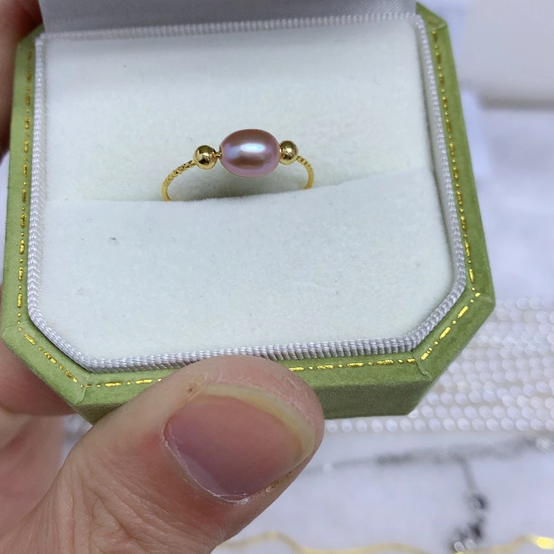 银S925镶嵌淡水珍珠戒指5-6