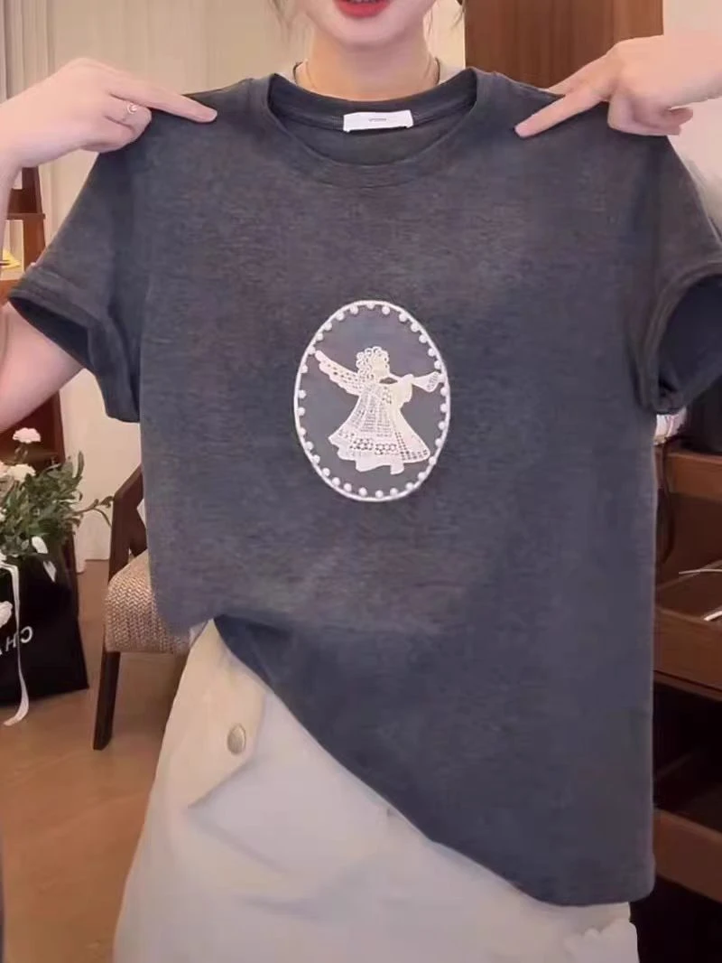 印花意式短袖防臭刺绣韩版风T恤潮流半袖可露丽风