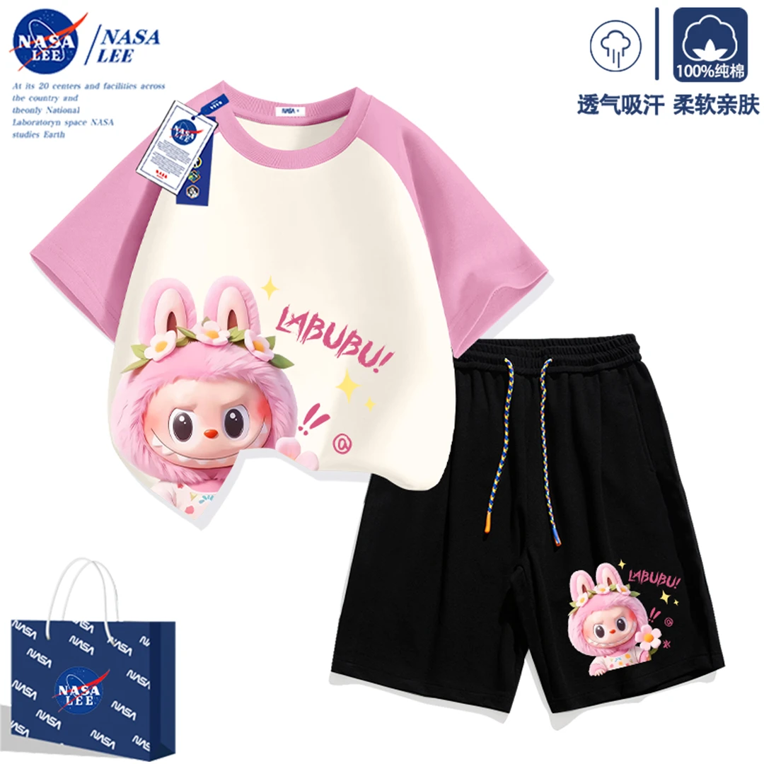 NASA女童夏套装衣服2025新款女孩巨好看短袖短裤儿童纯棉运动童装
