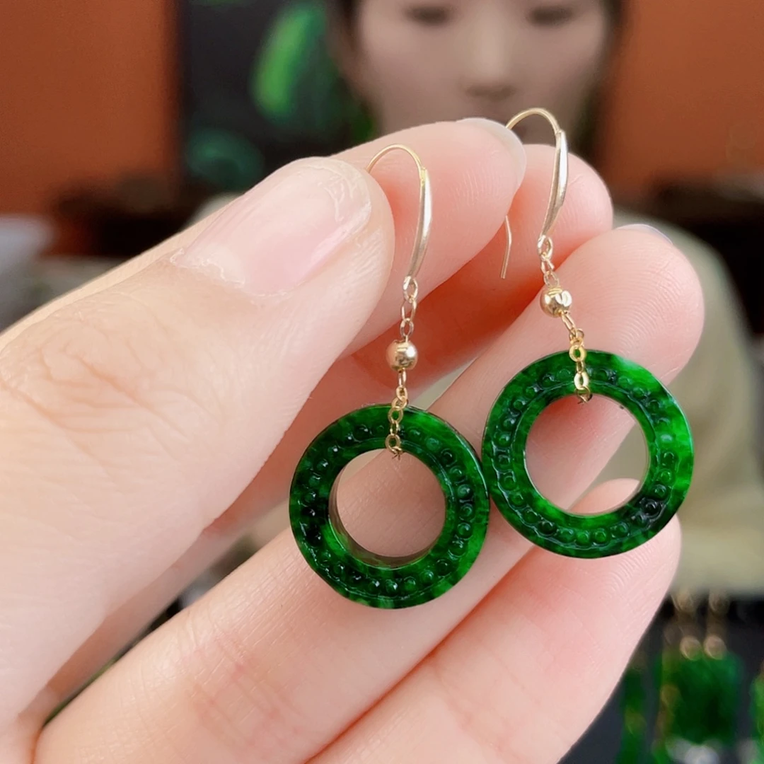 翡翠18K金镶嵌耳饰