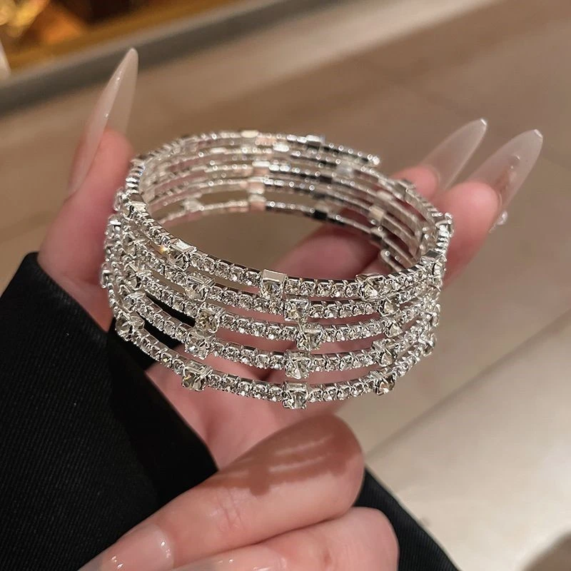 铜合金手镯 多层开口璀璨满天星手镯气质百搭手环轻奢高级感手饰