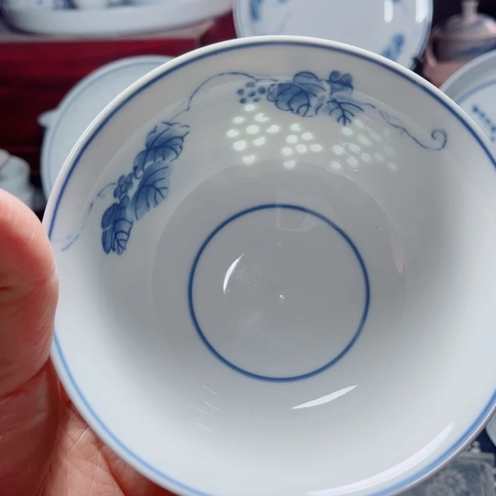 青花玲珑5寸饭碗葡萄