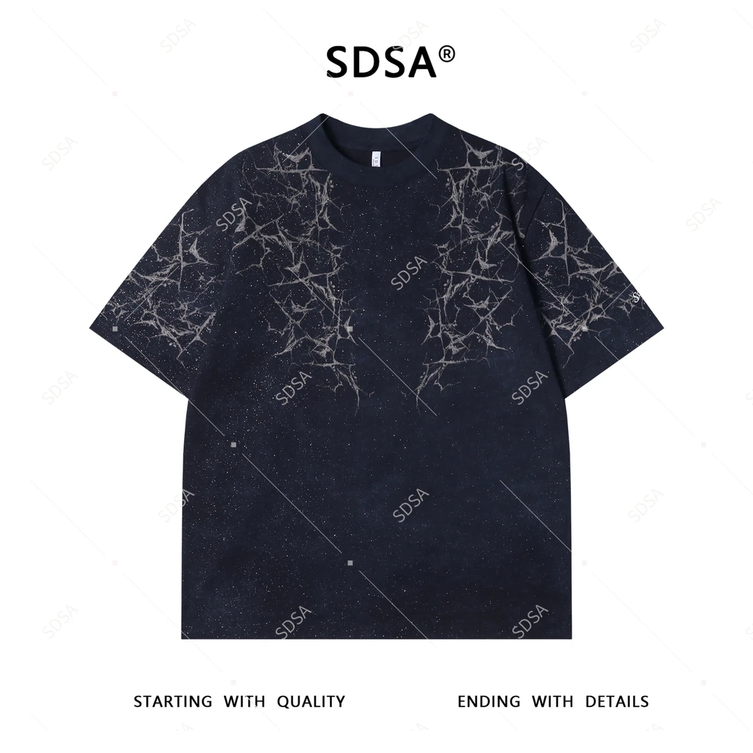 夏季高级感新款男士轻奢撞色印花满天星短袖T恤百搭时尚潮流上衣