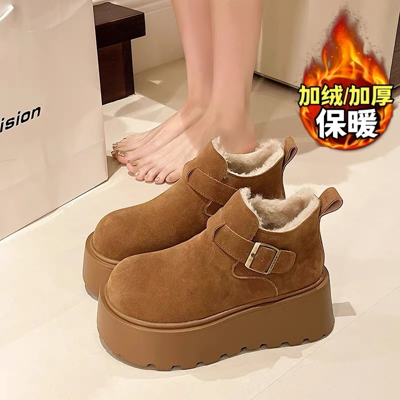 2024年新款冬季7cm增高短靴2小个子厚底大棉靴子东北加绒雪地靴女