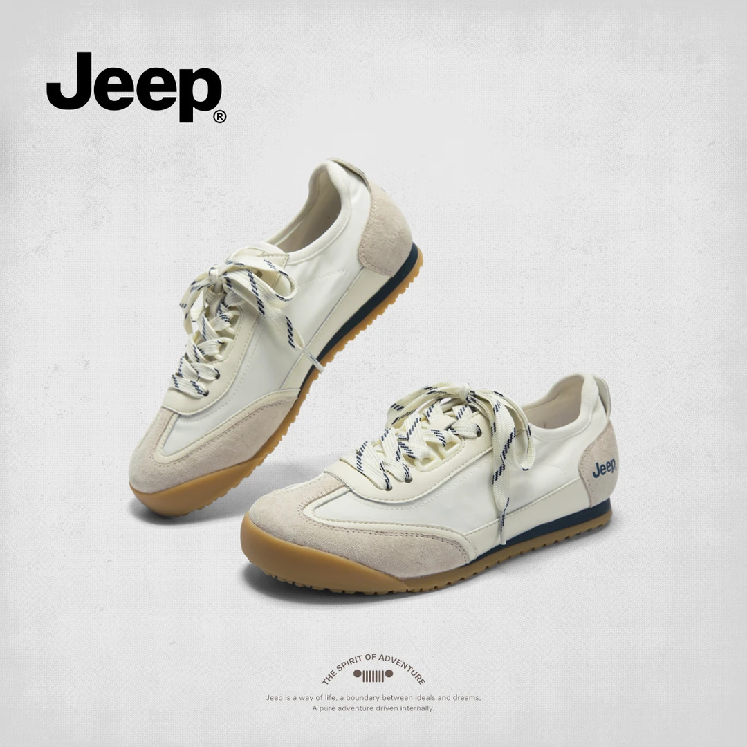 jeep休闲鞋女款2025新款软底复古拼色德训鞋百搭时尚轻便运动板鞋