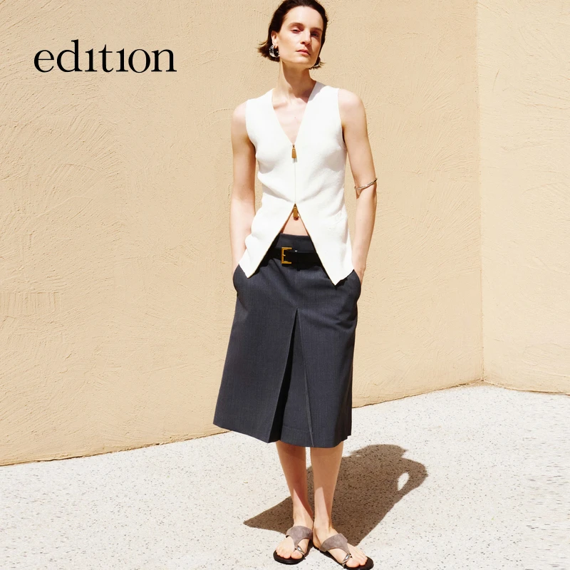 【商场同款】edition秋季款绵羊毛压褶西装女装半身裙#EBC3SKTK04