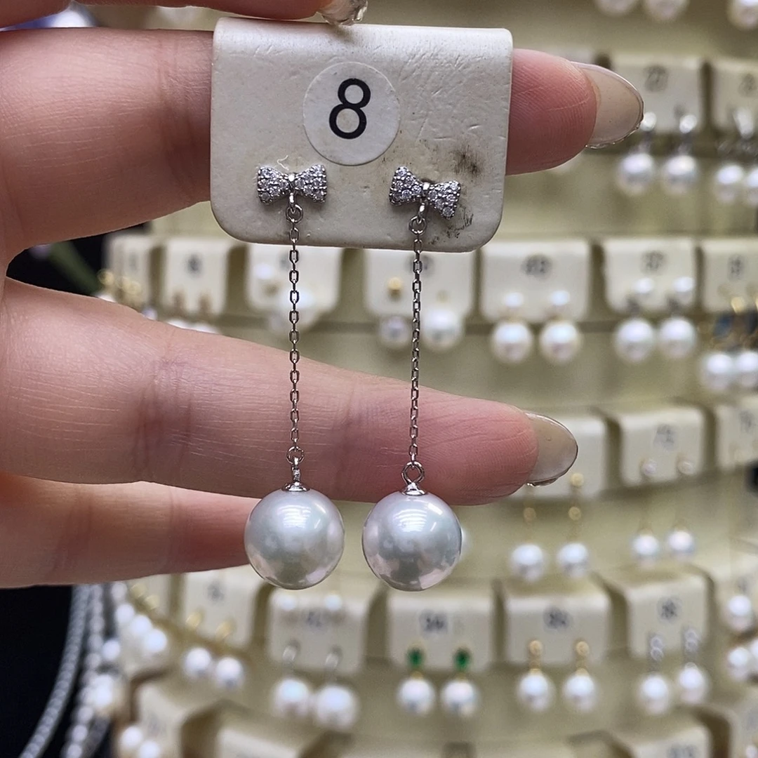 耳饰银S925镶嵌淡水珍珠