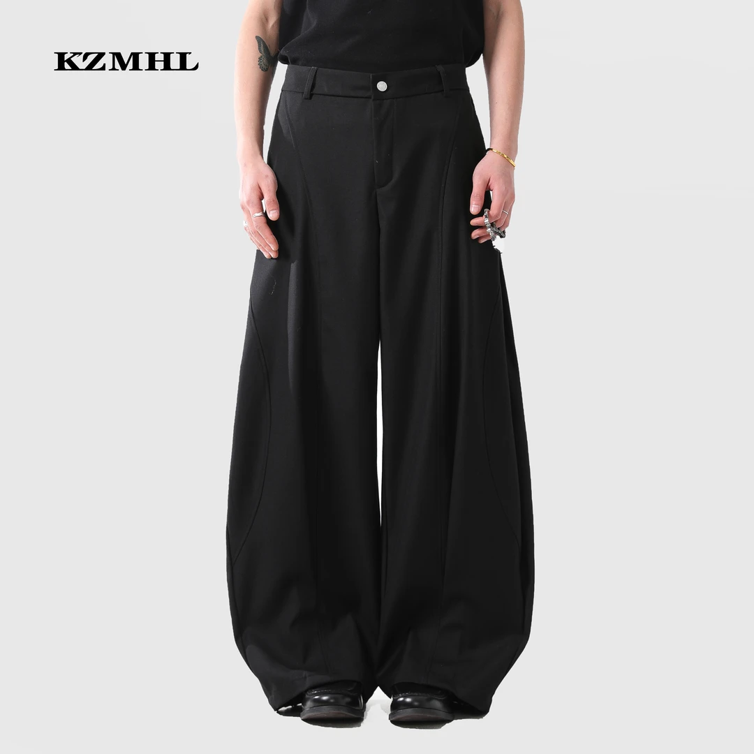 KZMHL 设计师款精致弯刀版型西裤美式cleanfit阔腿宽松垂感休闲裤