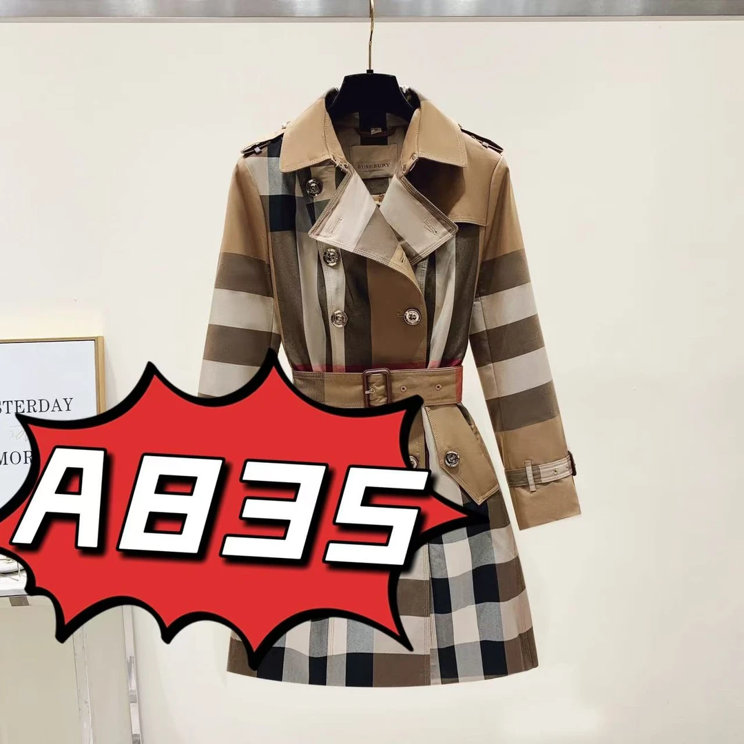 【编号A835】修身型常规款条纹绑带显瘦中长款长袖风衣潮流127395