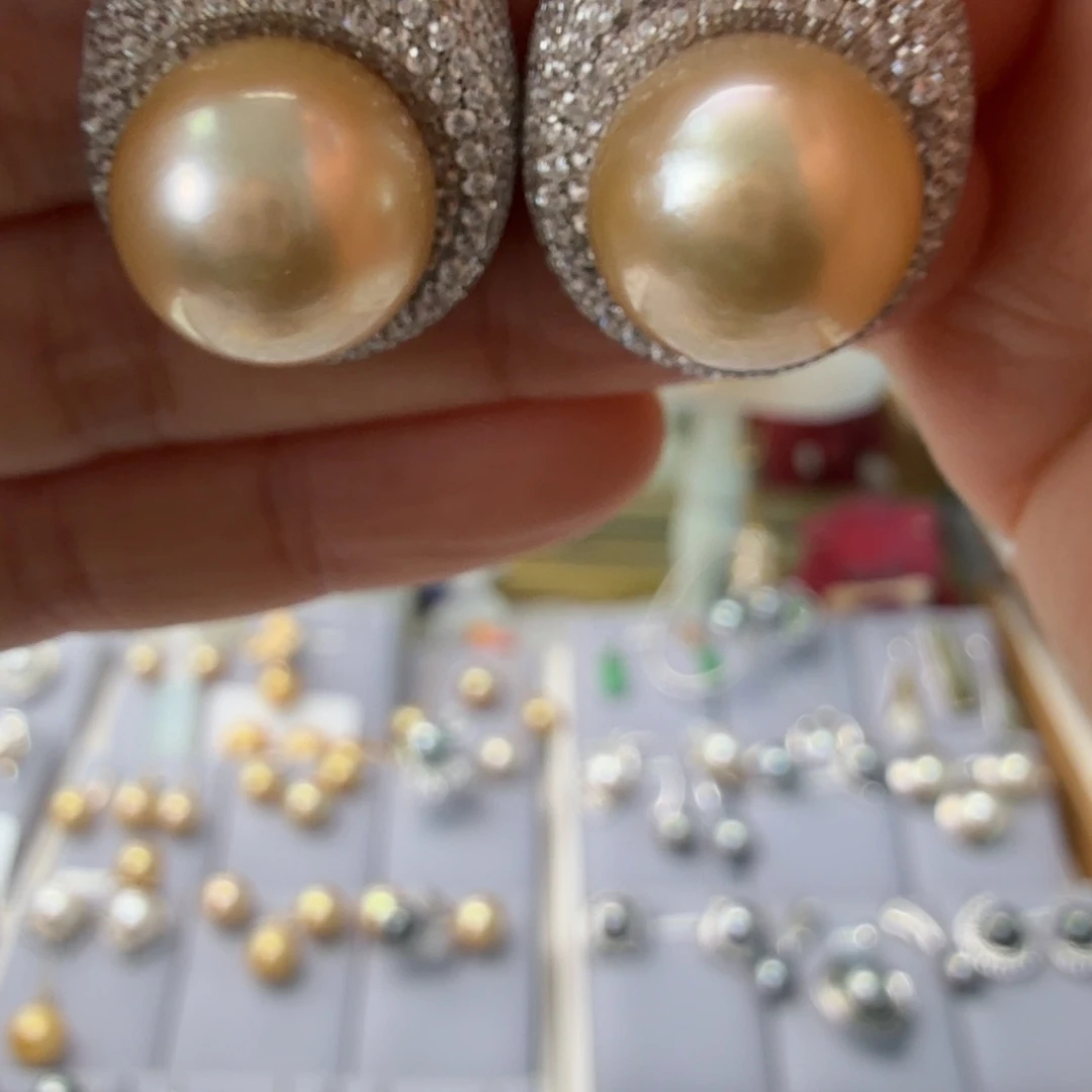 海水珍珠耳饰银S925镶嵌