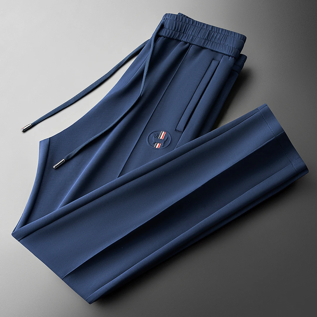 夏季时尚运动裤高级感冰丝空气层莫代尔男士修身直筒卫裤休闲裤男