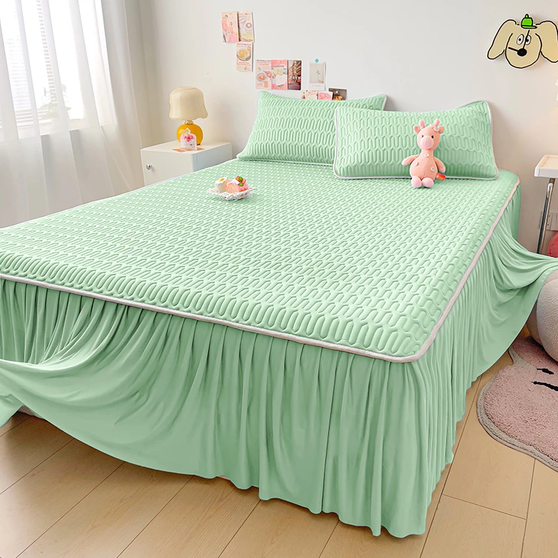 夏季公主风乳胶冰丝凉席三件套床裙款2025可机洗空调软席子床单垫