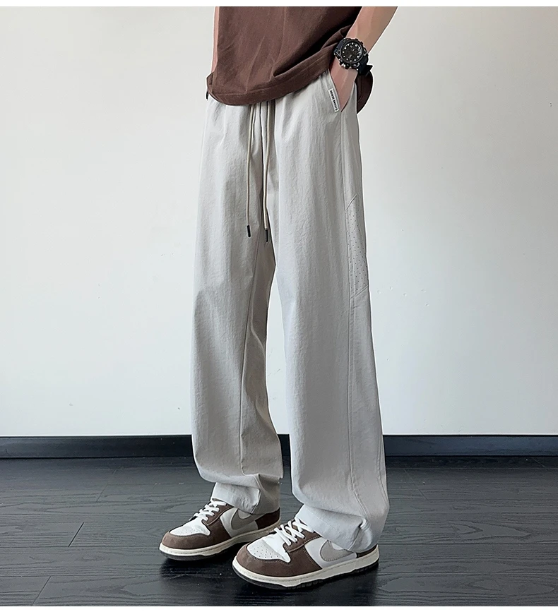 夏季长裤大码运动 阔腿休闲裤直筒百搭薄款港风 宽松潮流垂感纯色