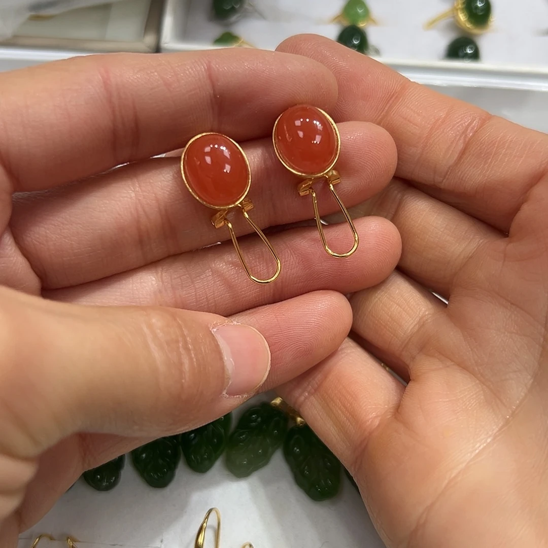 南红玛瑙耳饰银S925镶嵌恩