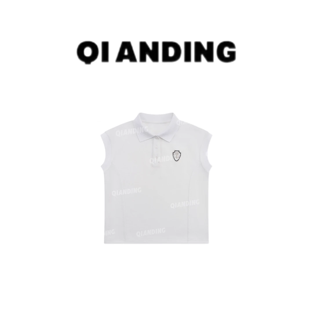 【QIANDING】经典polo领美式精致绣标无袖T恤251236