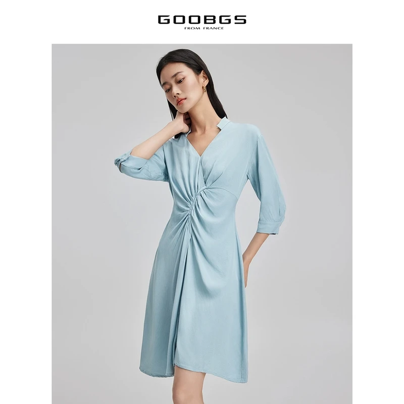 【谷邦L+】谷邦GOOBGS 清水蓝V领连衣裙 G3244207