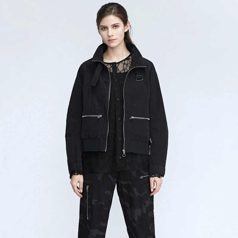 S·DEER圣迪奥女装时尚黑色春季蕾丝背心两件套外套S21182208