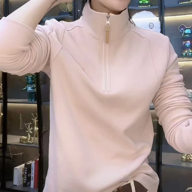 德绒半拉链打底衫女双面加厚长袖2025秋冬新款百搭宽松立领上衣服