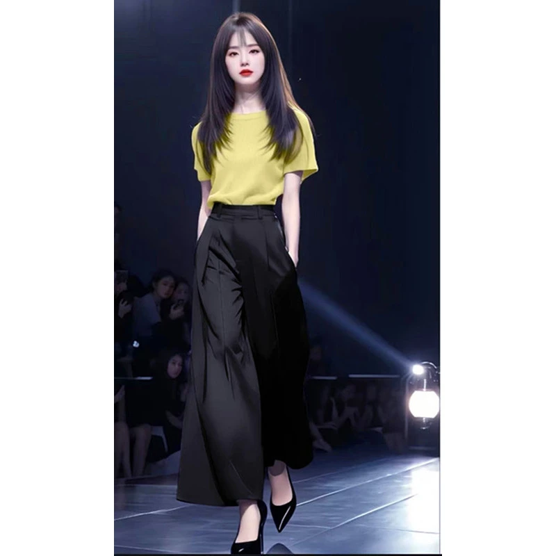 出游穿搭女装千金清冷感贵系洋气衣服2025黄色阔腿裤小众套装