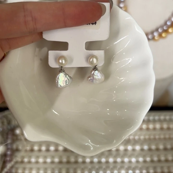 淡水珍珠银S925镶嵌耳饰59号