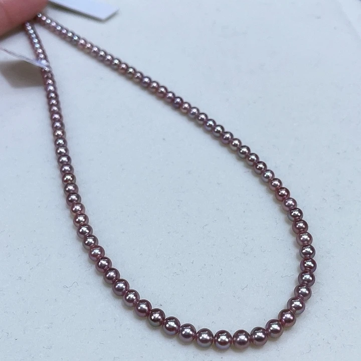 淡水珍珠4/4.5正圆爆亮炫彩紫银S925镶嵌