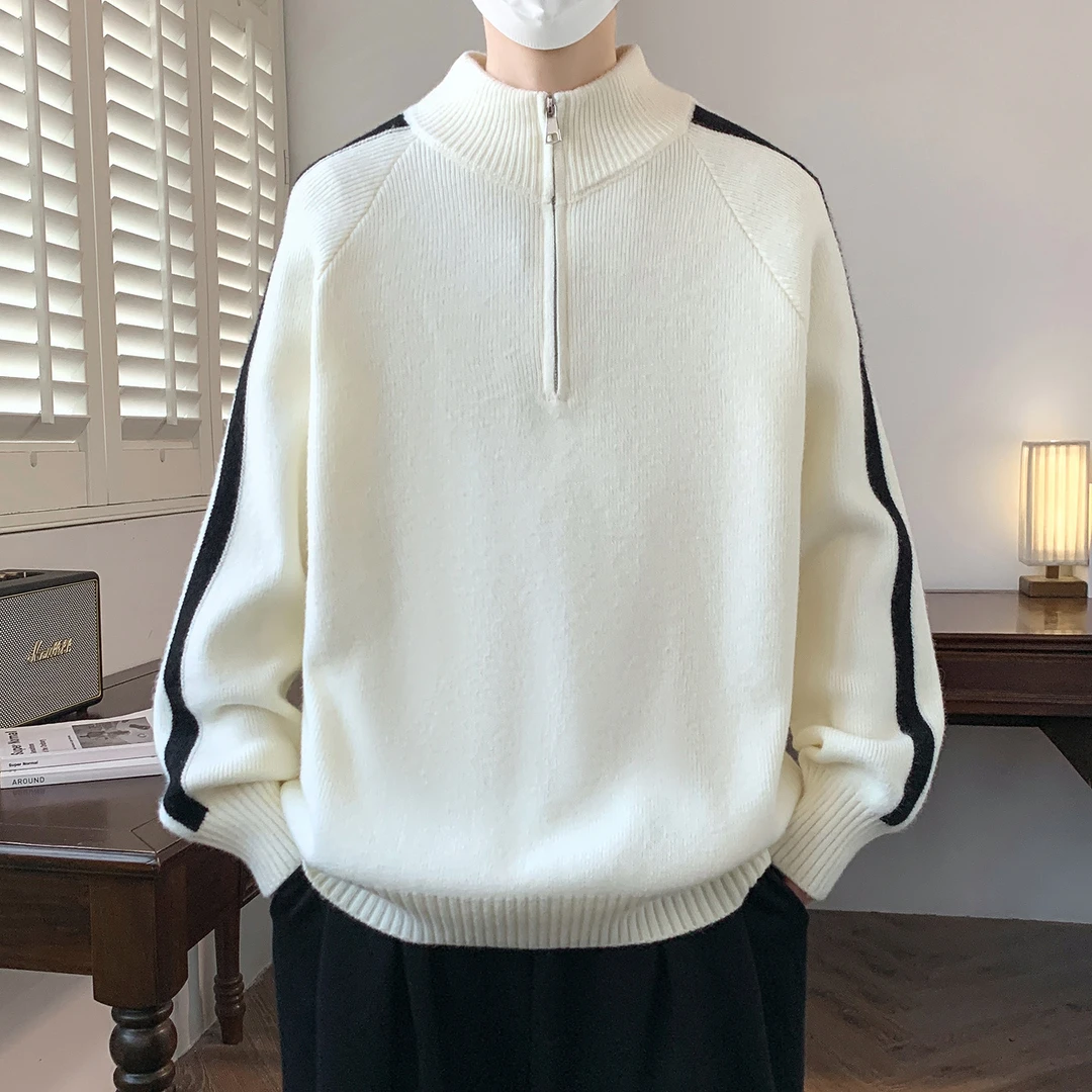 半拉链立领毛衣男秋冬季2025新款条纹针织衫男士高级感韩系毛线衣
