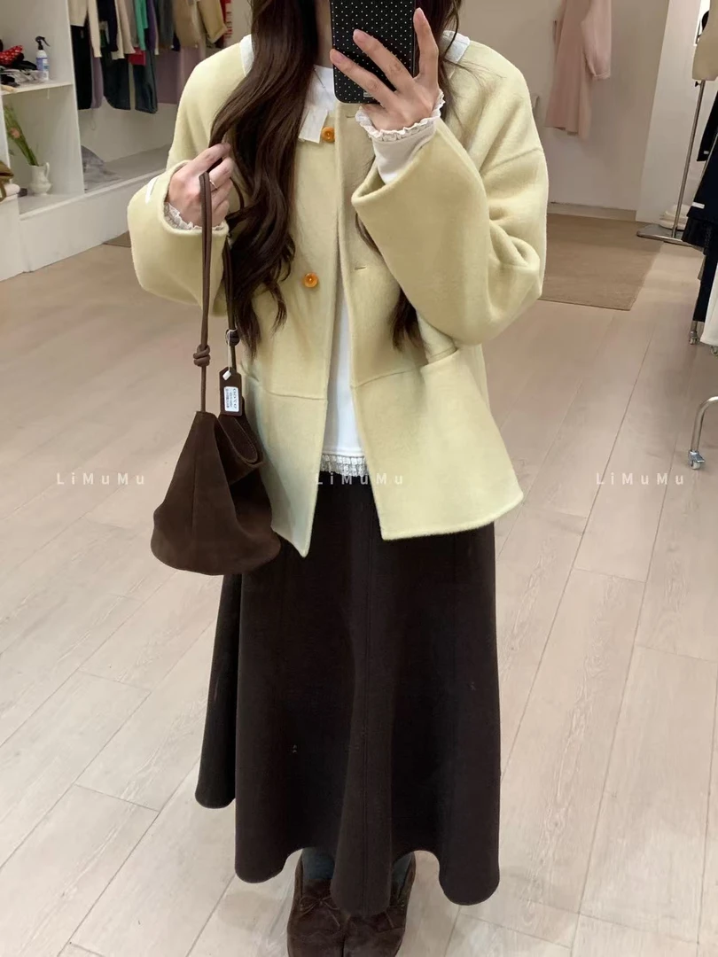 『李木木』冬款上新~~羊绒花边领双面大衣  59333