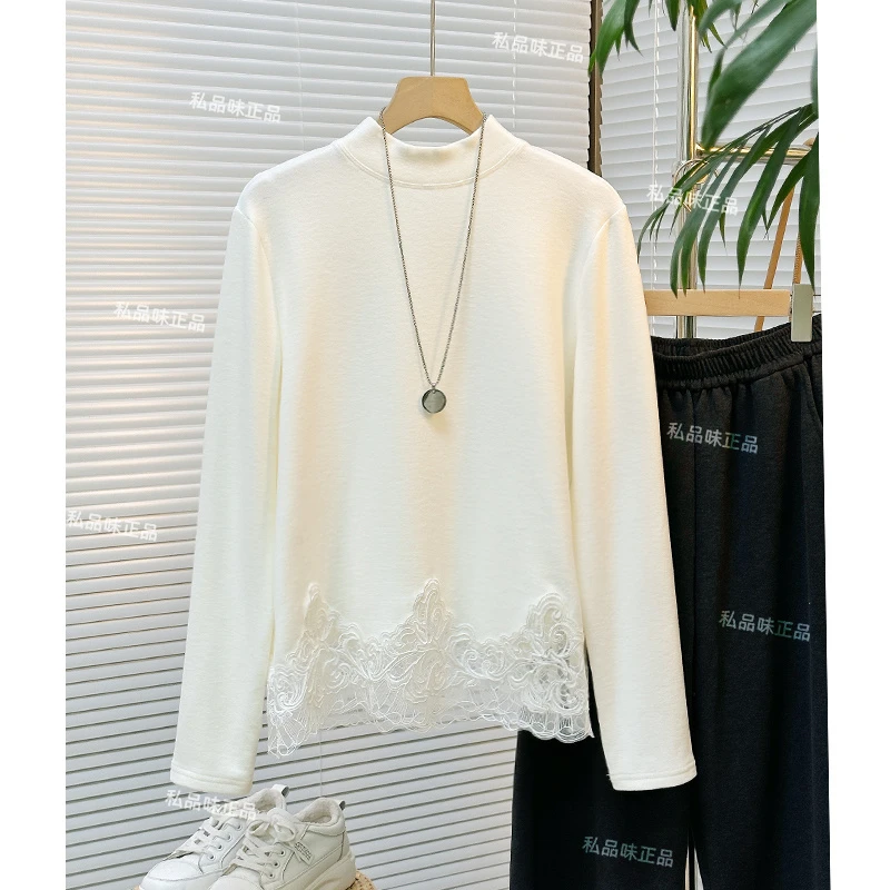 自发热加厚德绒 SPW私品味 2025年冬季新款蕾丝拼接上衣女 SS7131