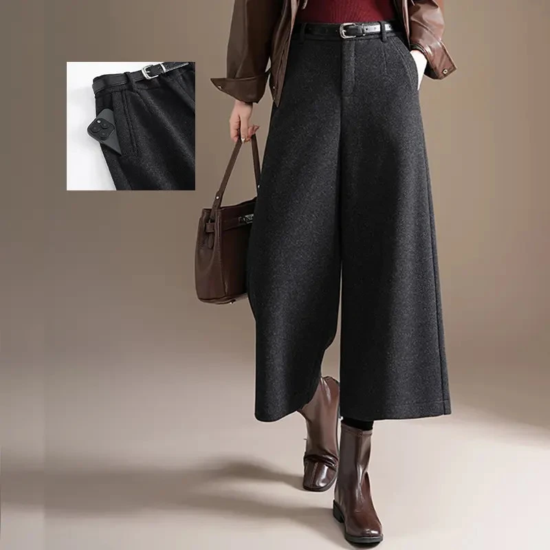 欧洲站正品气质优雅八分毛呢阔腿裤女2025秋冬新款时髦洋气休闲裤