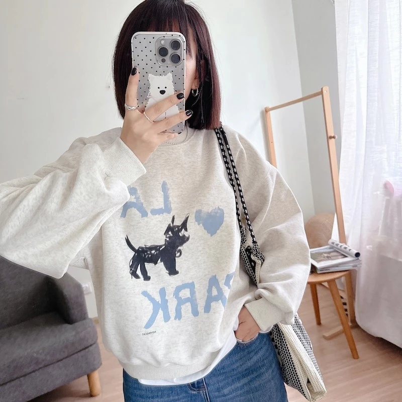 法式小香风大码宽松无帽卫衣女款2025秋冬季新款胖mm百搭上衣