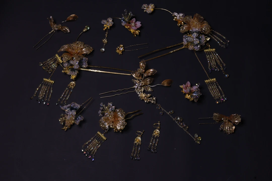 「破晓」新娘头饰金色简约国风高质感百搭大婚头饰0118K（透明盒装）