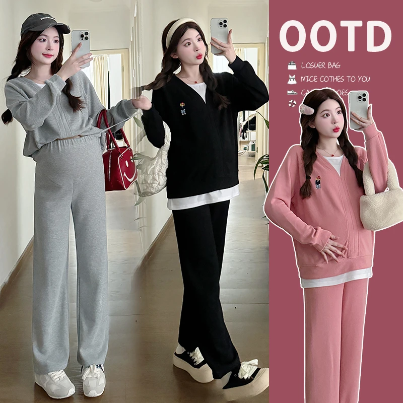 2025孕妇早春卫衣拼接假两件上衣长袖新款时尚套装春夏外穿