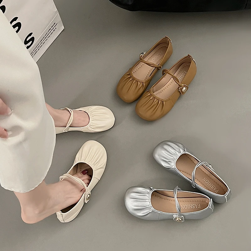 软底浅口配裙子单鞋女2025春夏季新款法式玛丽珍小皮鞋平底孕妇鞋