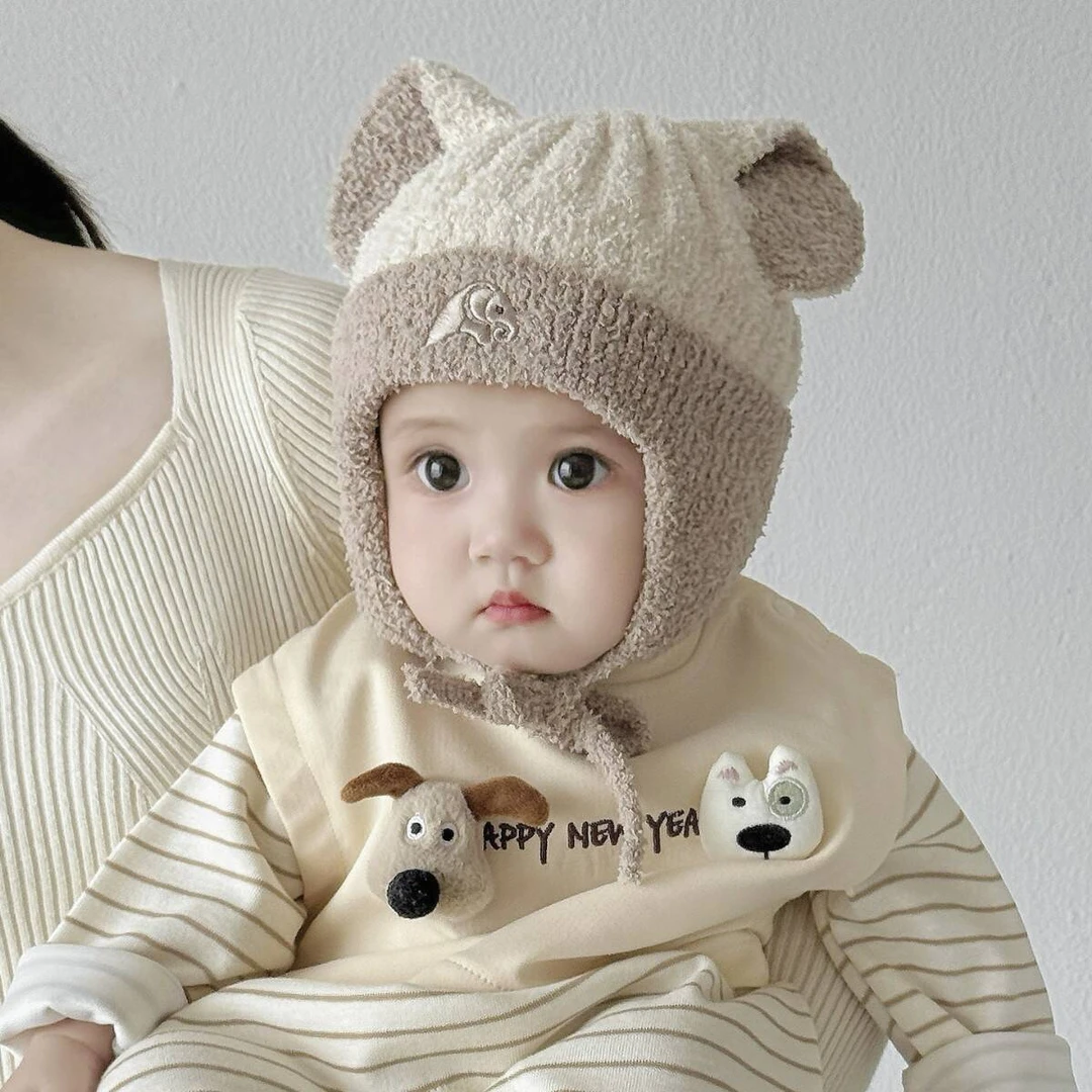 宝宝帽子加厚针织秋冬季可爱婴幼儿保暖护耳帽男女宝宝毛线帽冬天