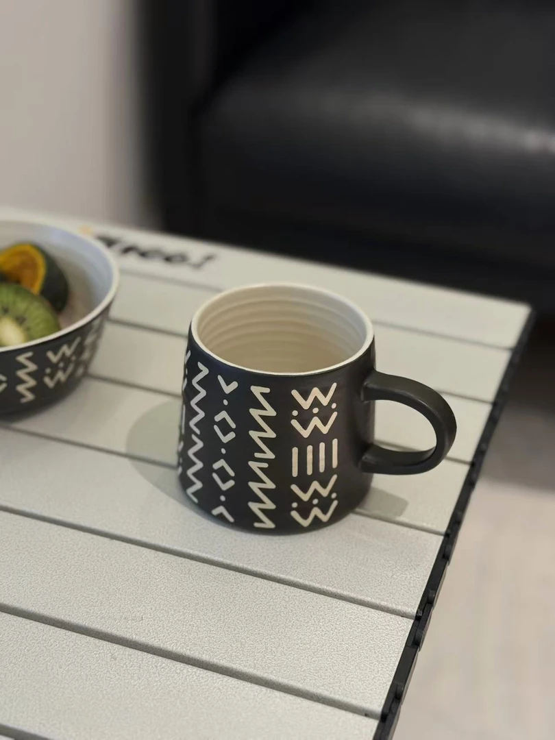 b33 ins风陶瓷水杯浮雕哑光咖啡杯简约牛奶杯 微瑕 凑满20发货