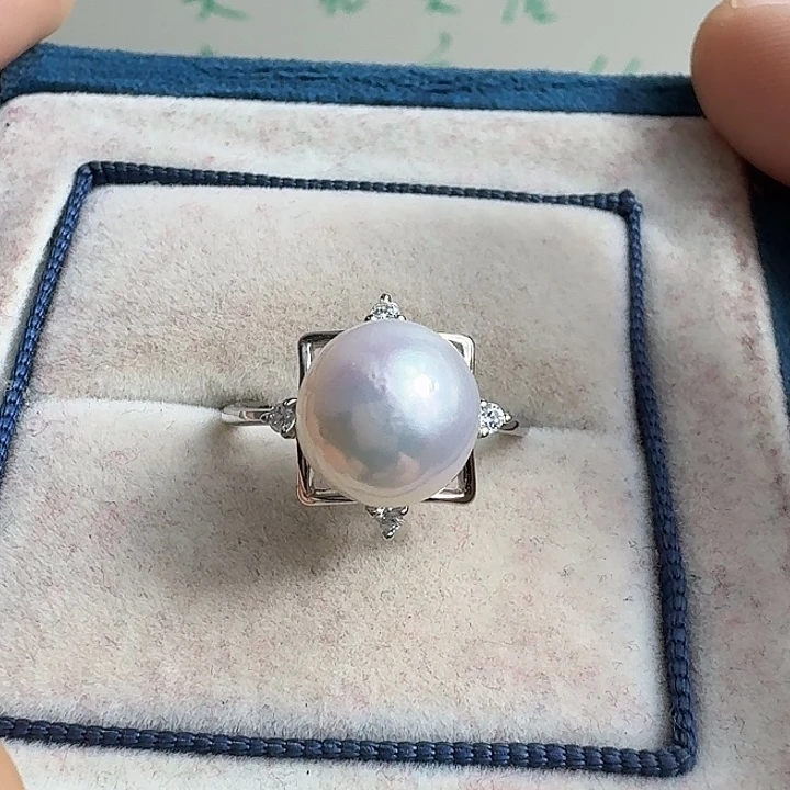 淡水珍珠戒指银S925镶嵌10mm
