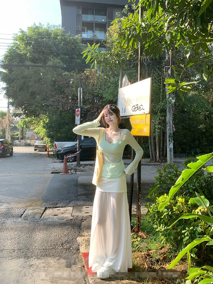 【佩里月光】百搭设计感小众拼接T恤高腰包臀裙长款半身裙