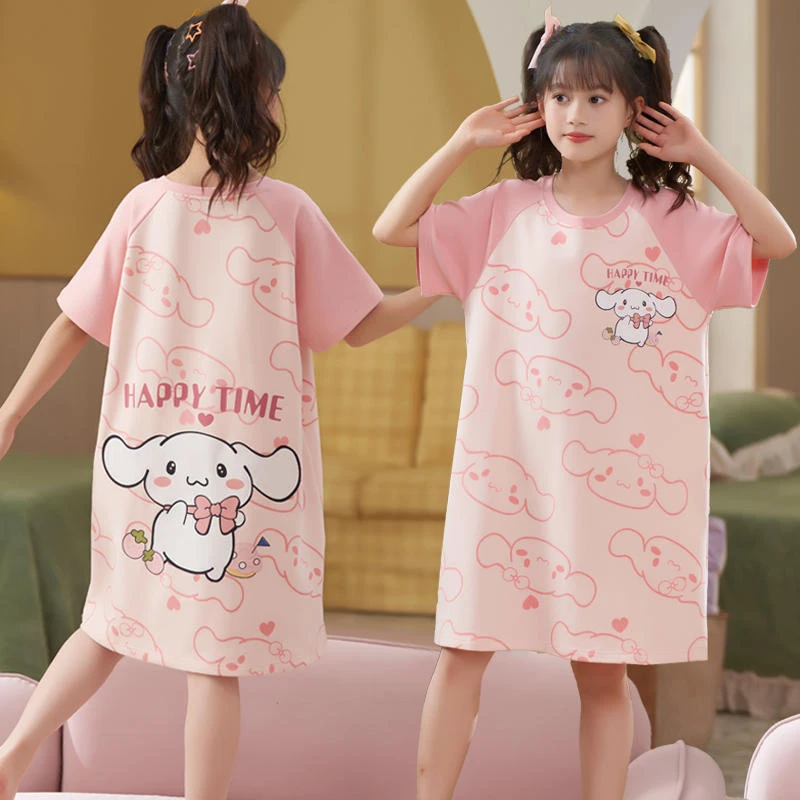 2025新款儿童睡裙夏女童短袖薄款玉桂狗睡衣6到12岁公主裙家居服