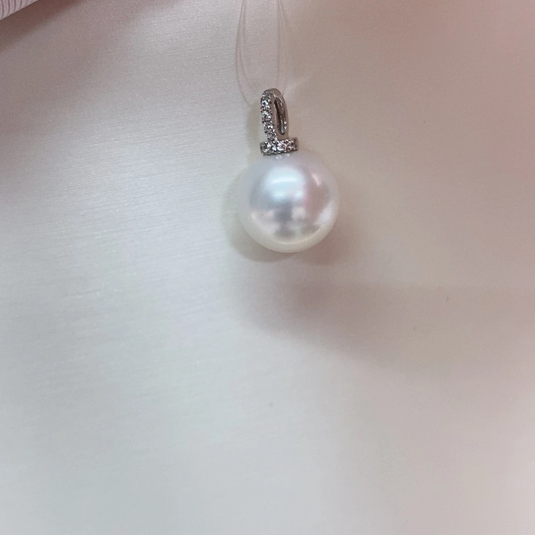 海水珍珠18K金镶嵌吊坠(不含链)12-13